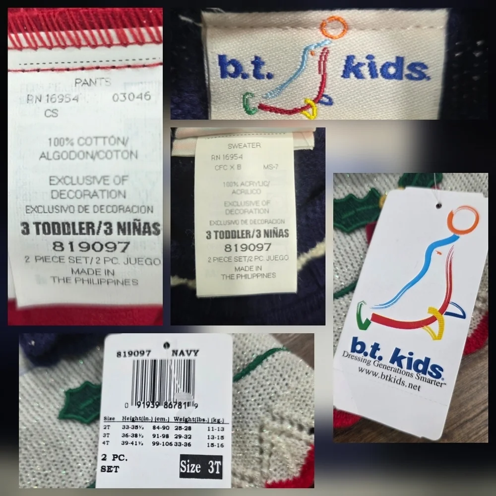 Vintage B.T. Kids Girls Sweater & Pants Set Holiday Size 3T